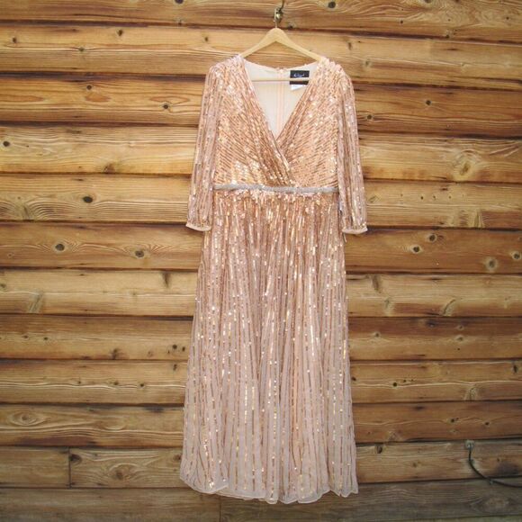 Mac Duggal 5509 SEQUINED WRAP OVER 3/4 SLEEVE GOWN - Picture 5 of 16